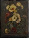 Still life with flowers. Canvas oil painting. XX century. Ireland. Painting photographed with a raking light source reveals paint layer irregularities. State before conservation.